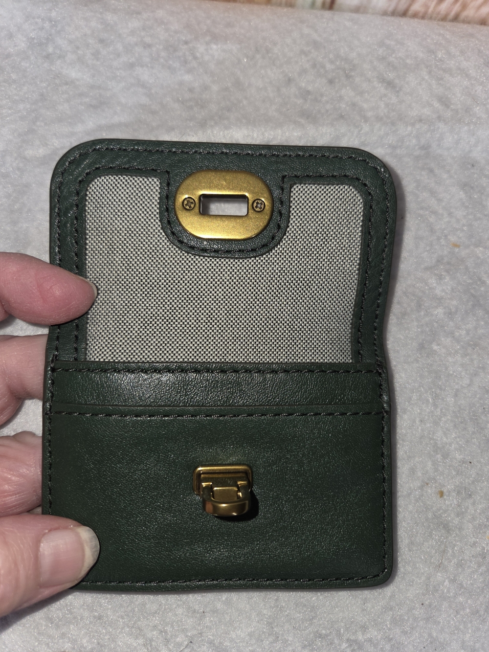 Fossil Harper Card Case Wallet pine green corduroy and leather - Picture 3 of 3